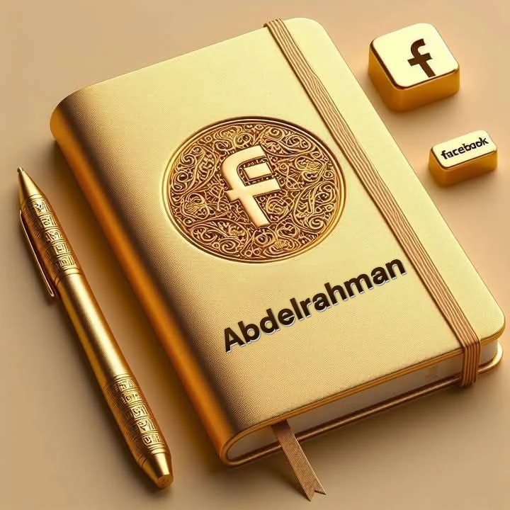 اسم عبدالرحمن بتصميم دفتر ذهبي ملكي وقلم فاخر