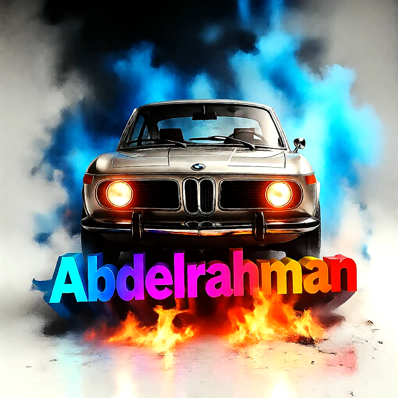 اسم عبدالرحمن بتصميم سيارة كلاسيكية ولمسات نارية
