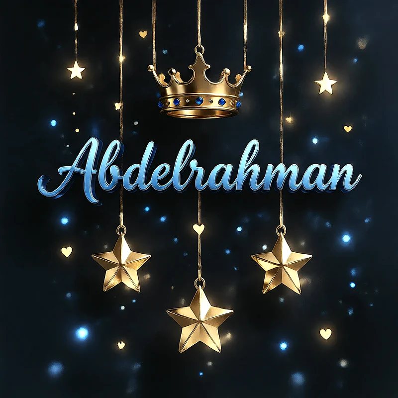 اسم عبدالرحمن بتصميم ملكي مع تاج ونجوم ذهبية لامعة
