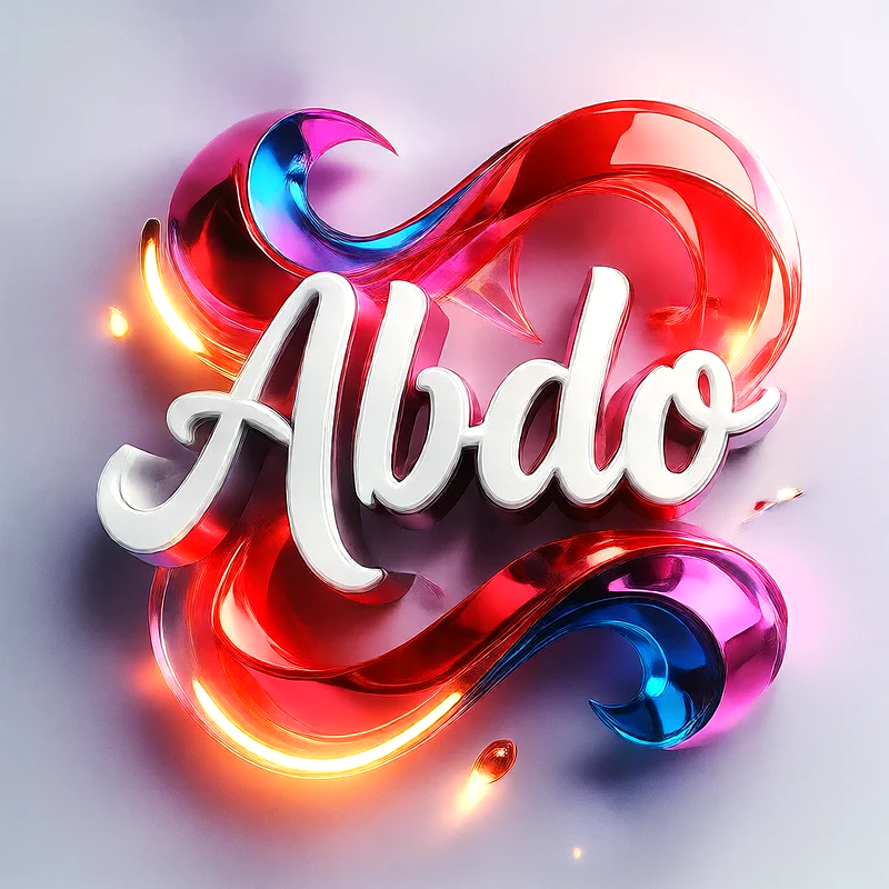 اسم Abdo بتصميم عصري ثلاثي الأبعاد بألوان براقة وجذابة
