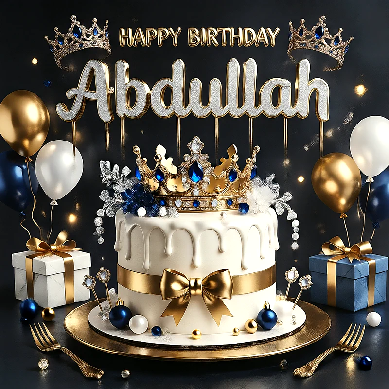 تصميم عيد ميلاد ملكي باسم عبدالله بتفاصيل ذهبية فاخرة