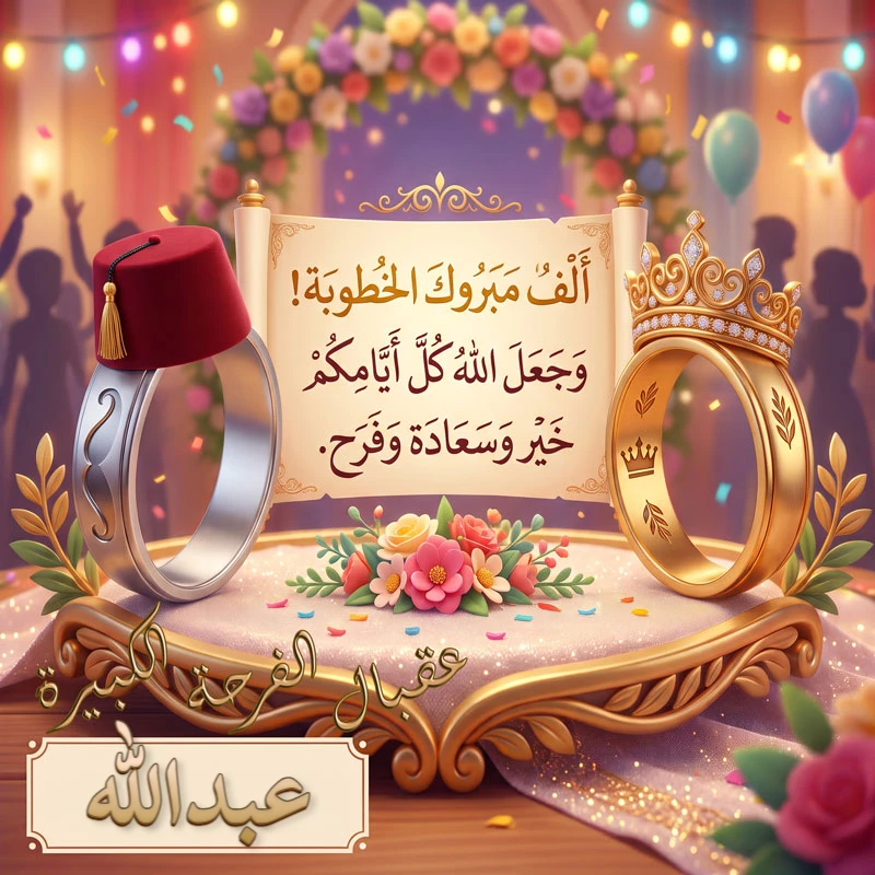 تصميم خطوبة فخم باسم عبدالله مع خواتم ملكية
