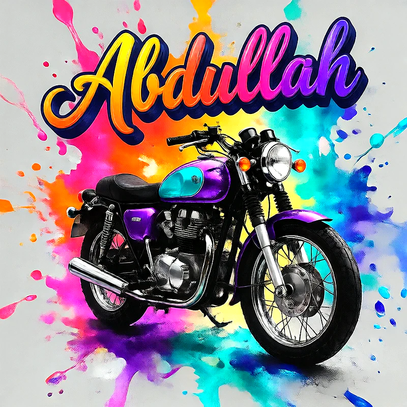 اسم عبدالله بتصميم دراجة نارية عصرية وألوان مبهجة
