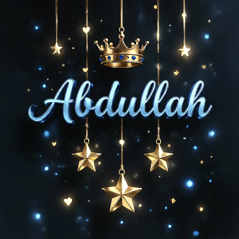 اسم عبدالله بتصميم ملكي أنيق مع تاج ونجوم ذهبية