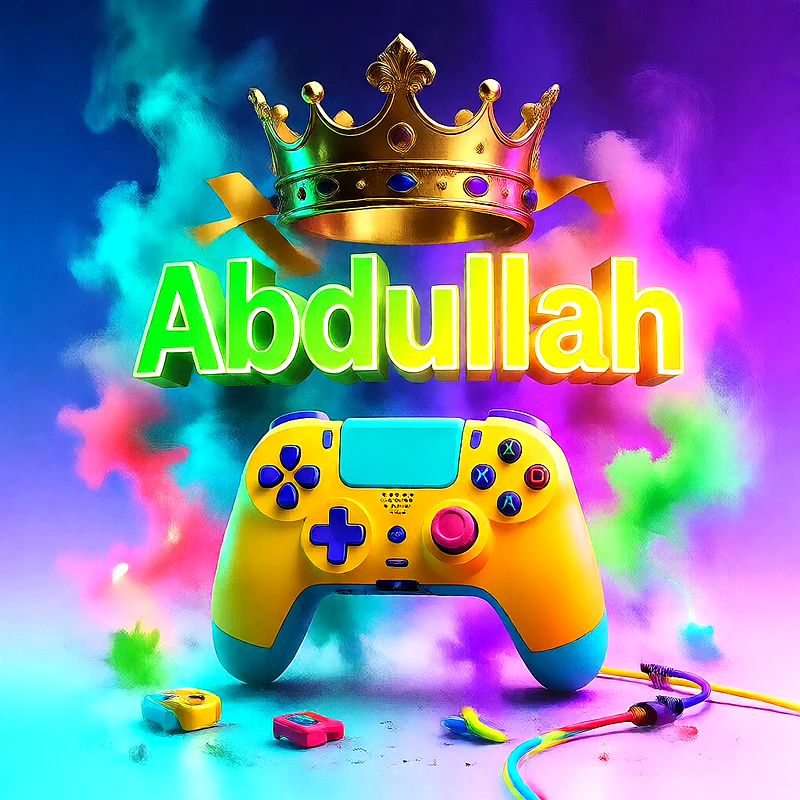 اسم عبدالله بتصميم ألعاب إلكترونية وتاج ملكي