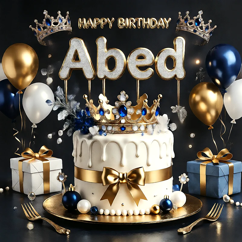 تهنئة عيد ميلاد راقية باسم عابد مع كعكة ملكية فخمة