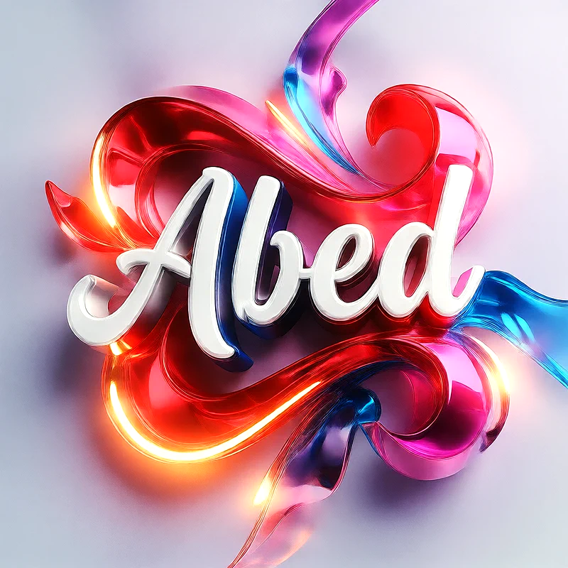 اسم عابد بتصميم ثلاثي الأبعاد عصري وتأثيرات زجاجية ملونة