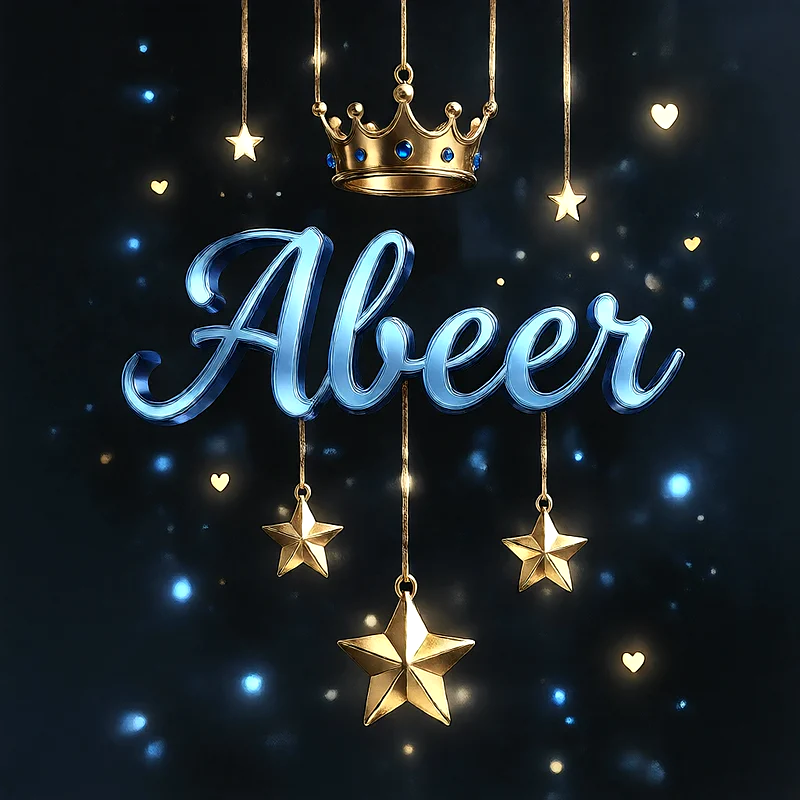 اسم عبير Abeer بتاج ملكي فخم ونجوم ذهبية مضيئة