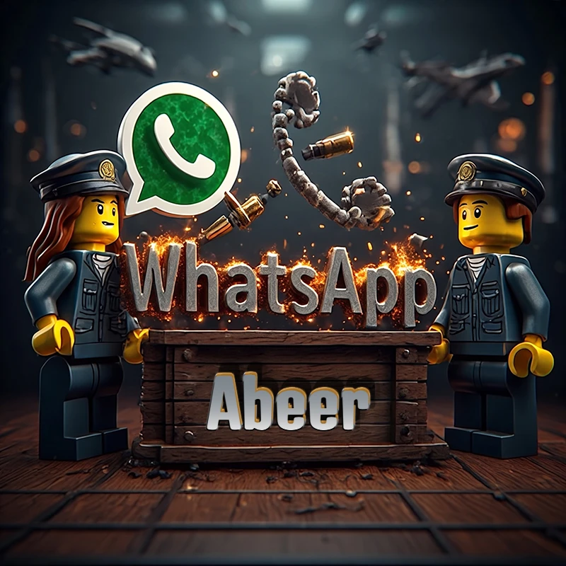 اسم عبير بتصميم ليجو سينمائي مرح مع أيقونة واتساب